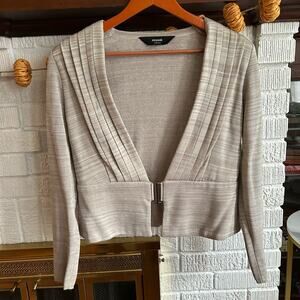 Misook Collection Pleated Blouse Clasp Deep V-Neck Top‎ Tan Size S